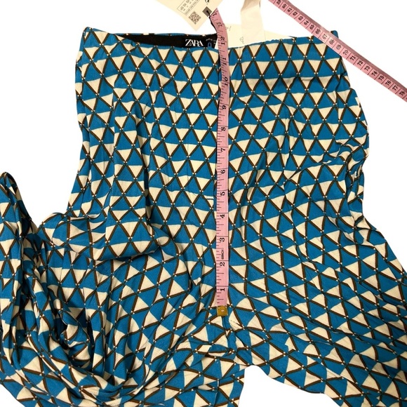 NWT Zara blue geometric satin set size XS shirt and pants flare 70a bloggers - Picture 8 of 14